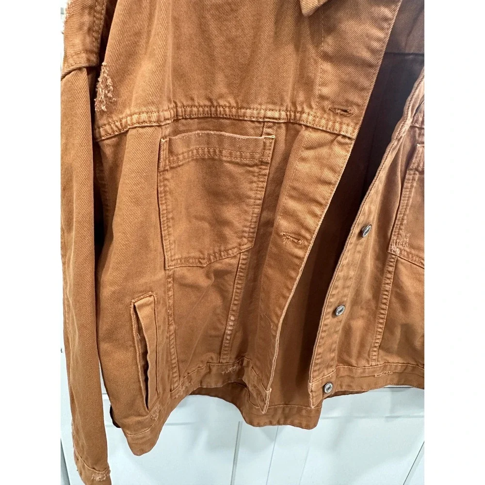 Free People We The Free Denim Jacket Rust Brown Oversized Trucker Distressed S